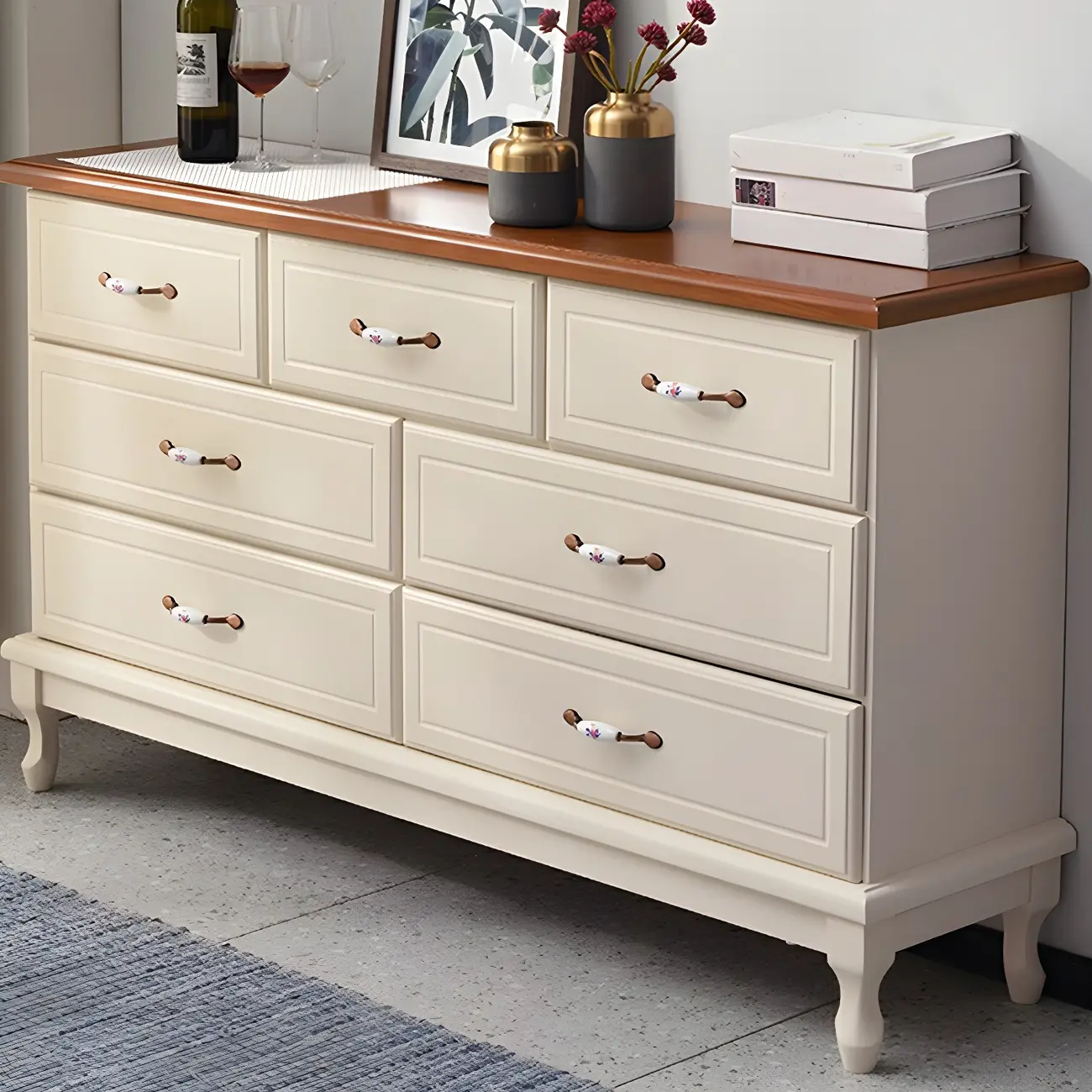 Contemporary White-Brown Wooden Double Dresser with Drawers Image - 1 | homeyfad
