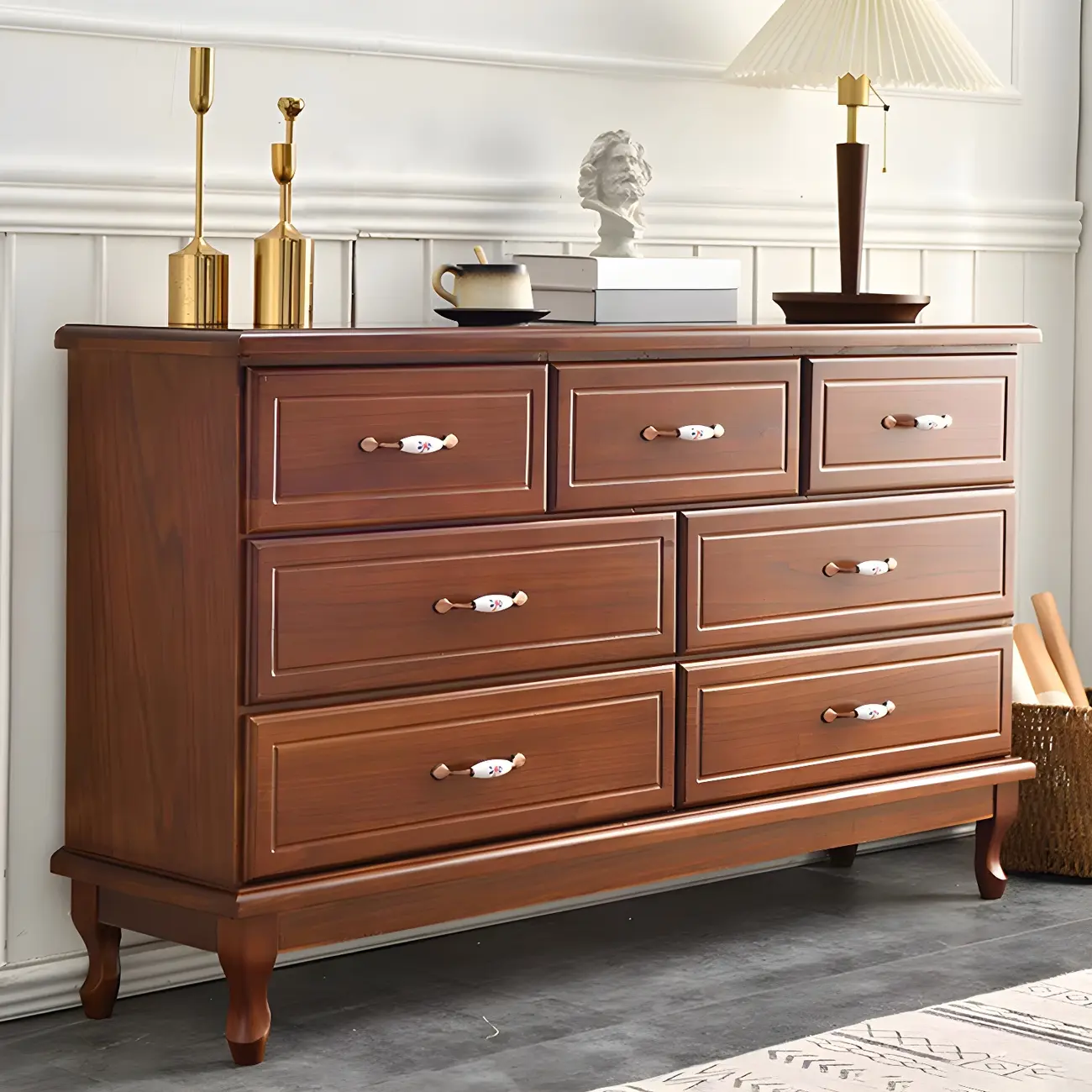 Contemporary White-Brown Wooden Double Dresser with Drawers Image - 3 | homeyfad