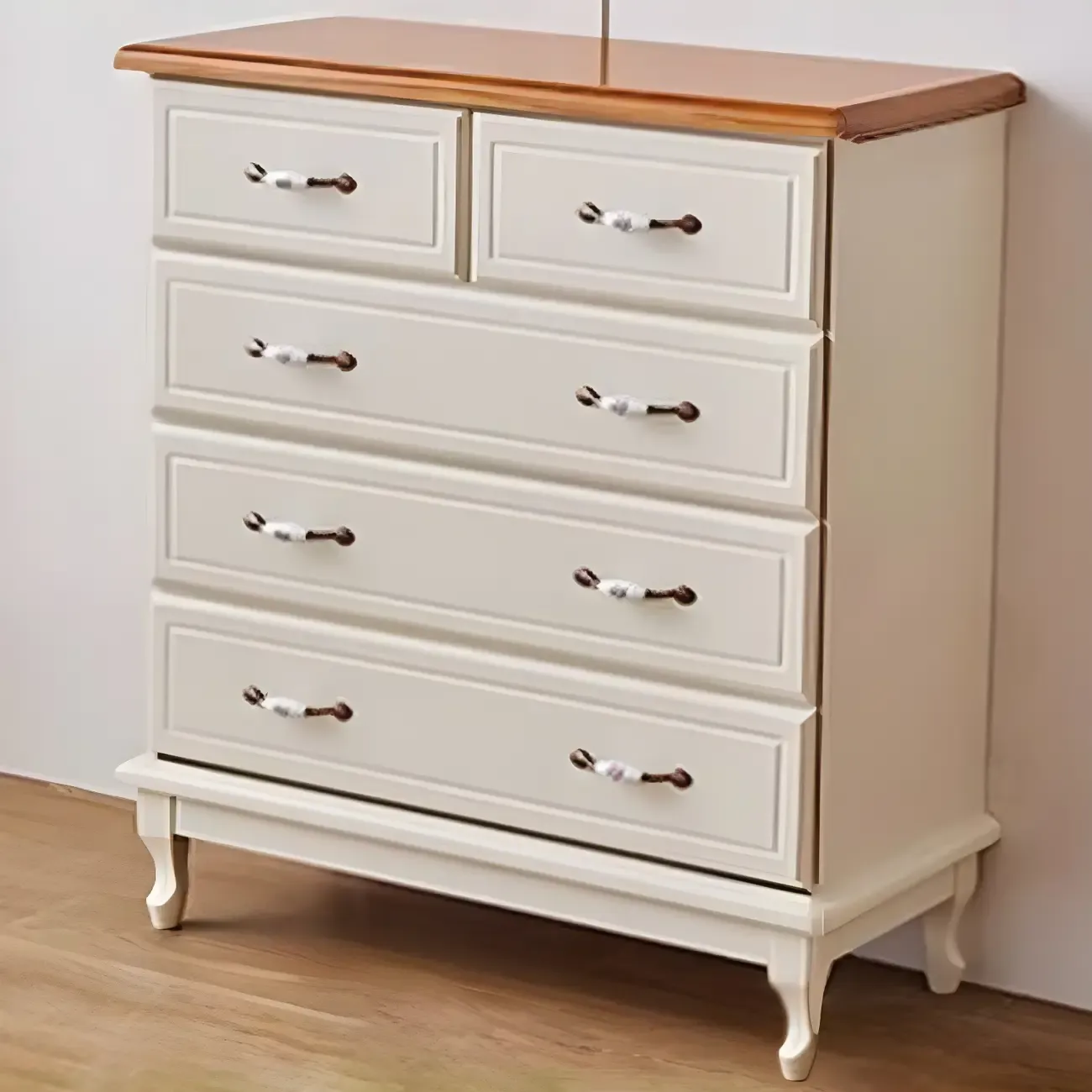 Contemporary White-Brown Wooden Double Dresser with Drawers Image - 4