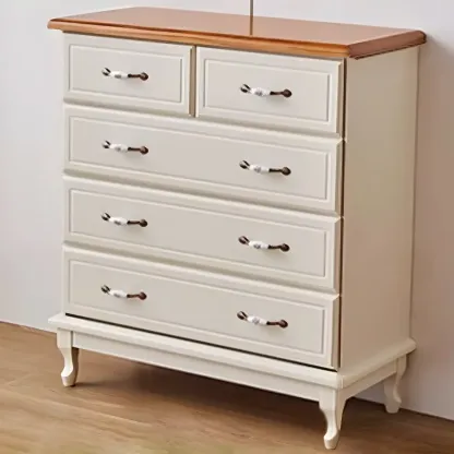 Contemporary White-Brown Wooden Double Dresser with Drawers Image - 4