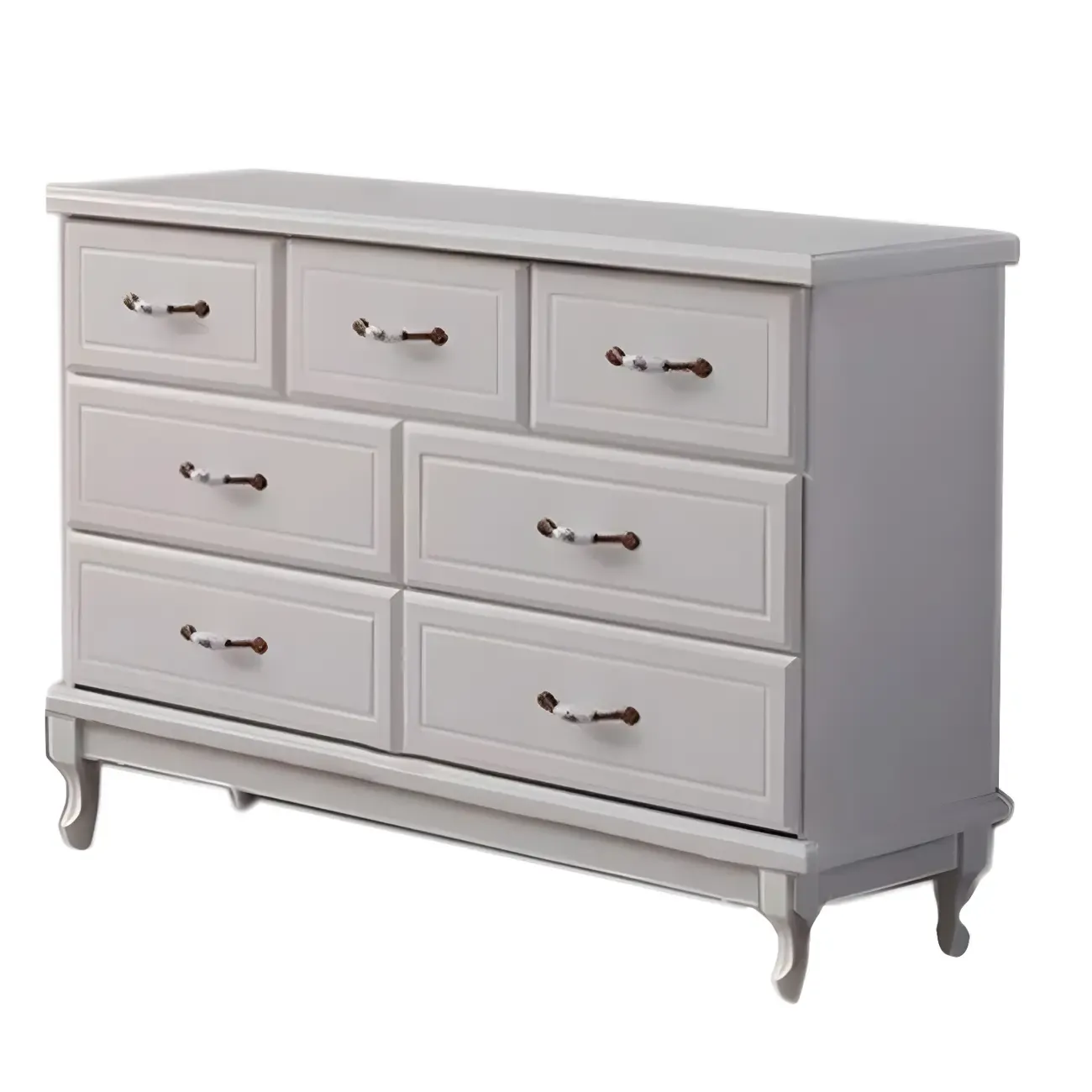 Contemporary White-Brown Wooden Double Dresser with Drawers Image - 6
