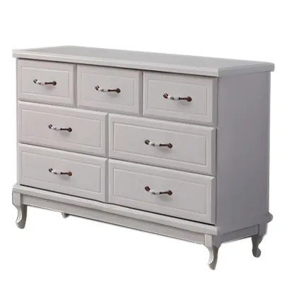 Contemporary White-Brown Wooden Double Dresser with Drawers Image - 6