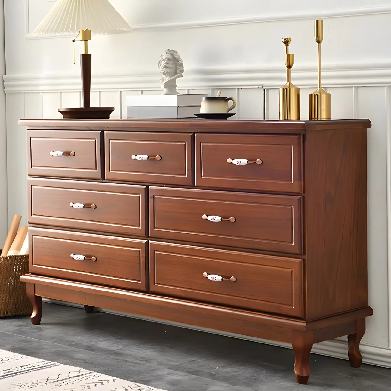 Contemporary White-Brown Wooden Double Dresser with Drawers Image - 7 | homeyfad