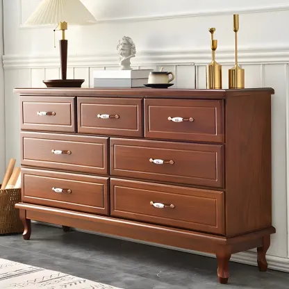 Contemporary White-Brown Wooden Double Dresser with Drawers Image - 7
