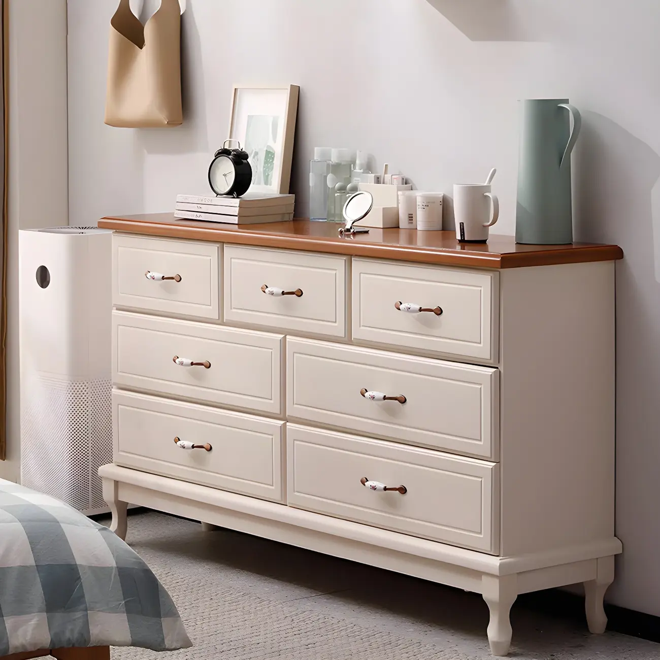 Contemporary White-Brown Wooden Double Dresser with Drawers Image - 8 | homeyfad