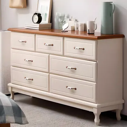 Contemporary White-Brown Wooden Double Dresser with Drawers Image - 9