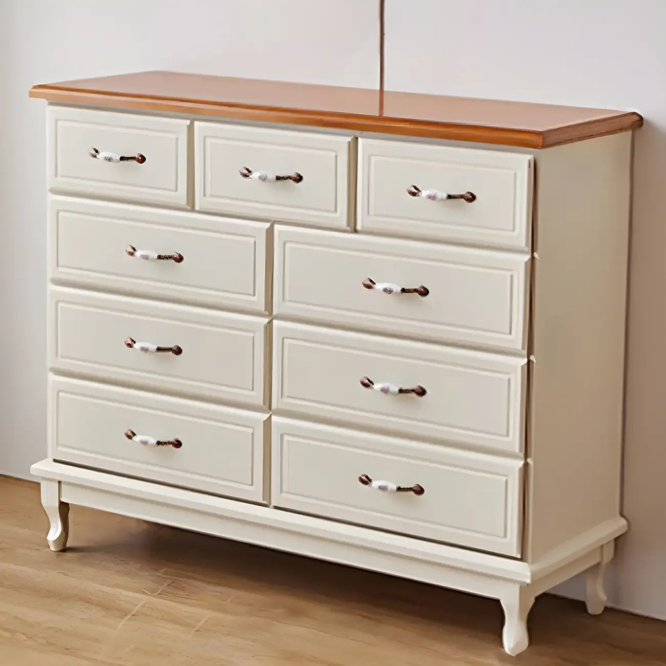 Contemporary White-Brown Wooden Double Dresser with Drawers Image - 15