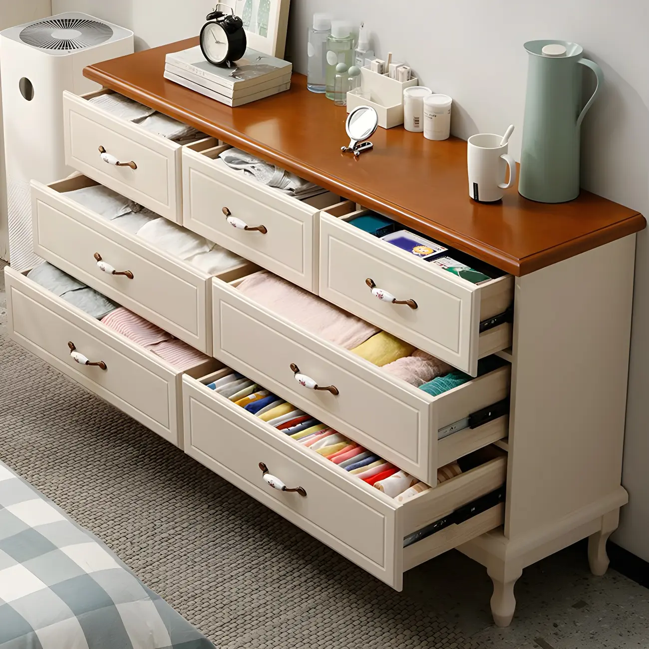 Contemporary White-Brown Wooden Double Dresser with Drawers Image - 16 | homeyfad