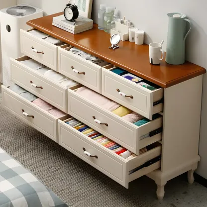Contemporary White-Brown Wooden Double Dresser with Drawers Image - 16