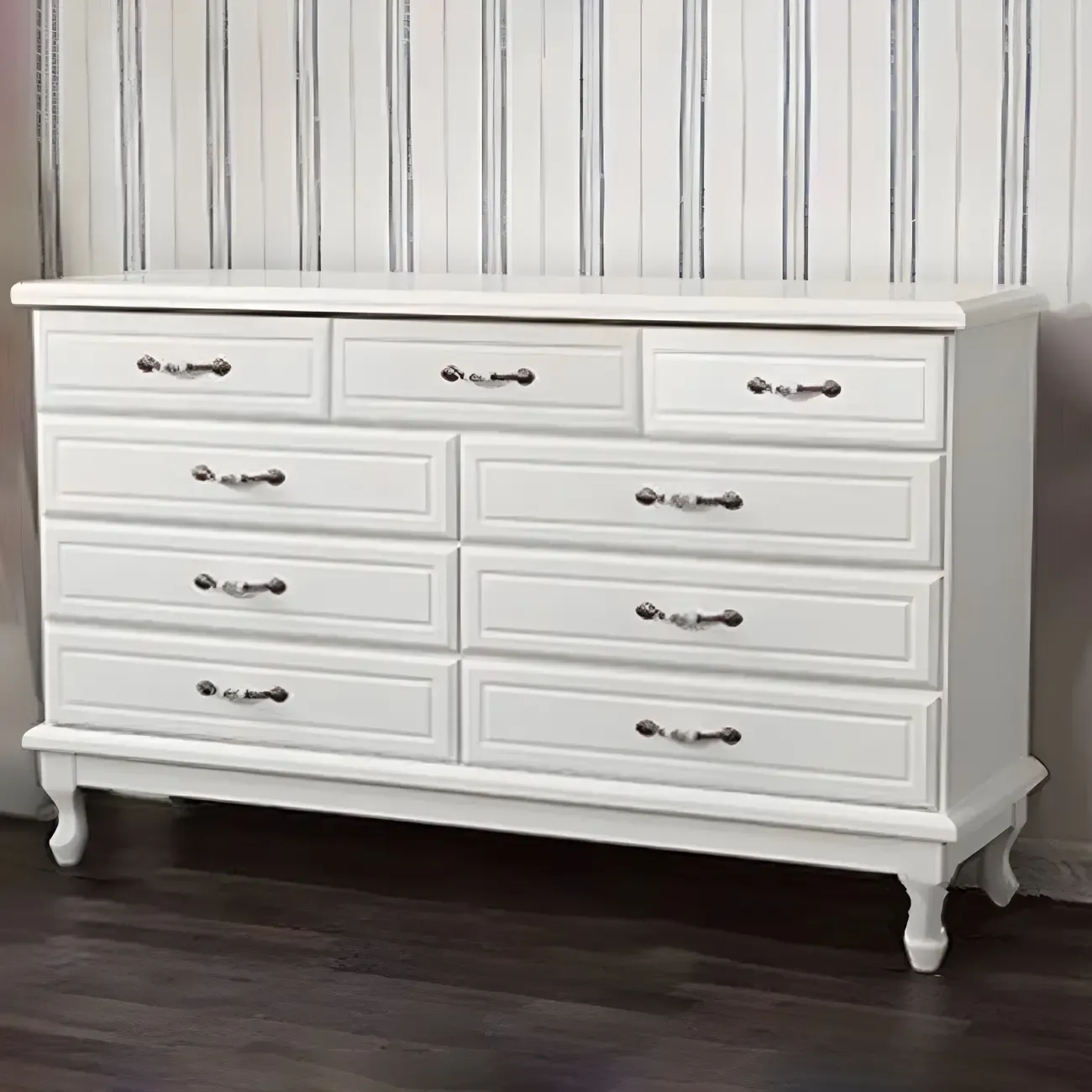 Contemporary White-Brown Wooden Double Dresser with Drawers Image - 17