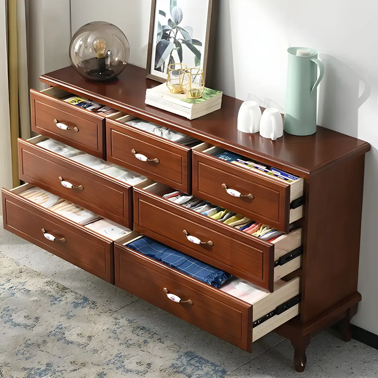 Contemporary White-Brown Wooden Double Dresser with Drawers Image - 18