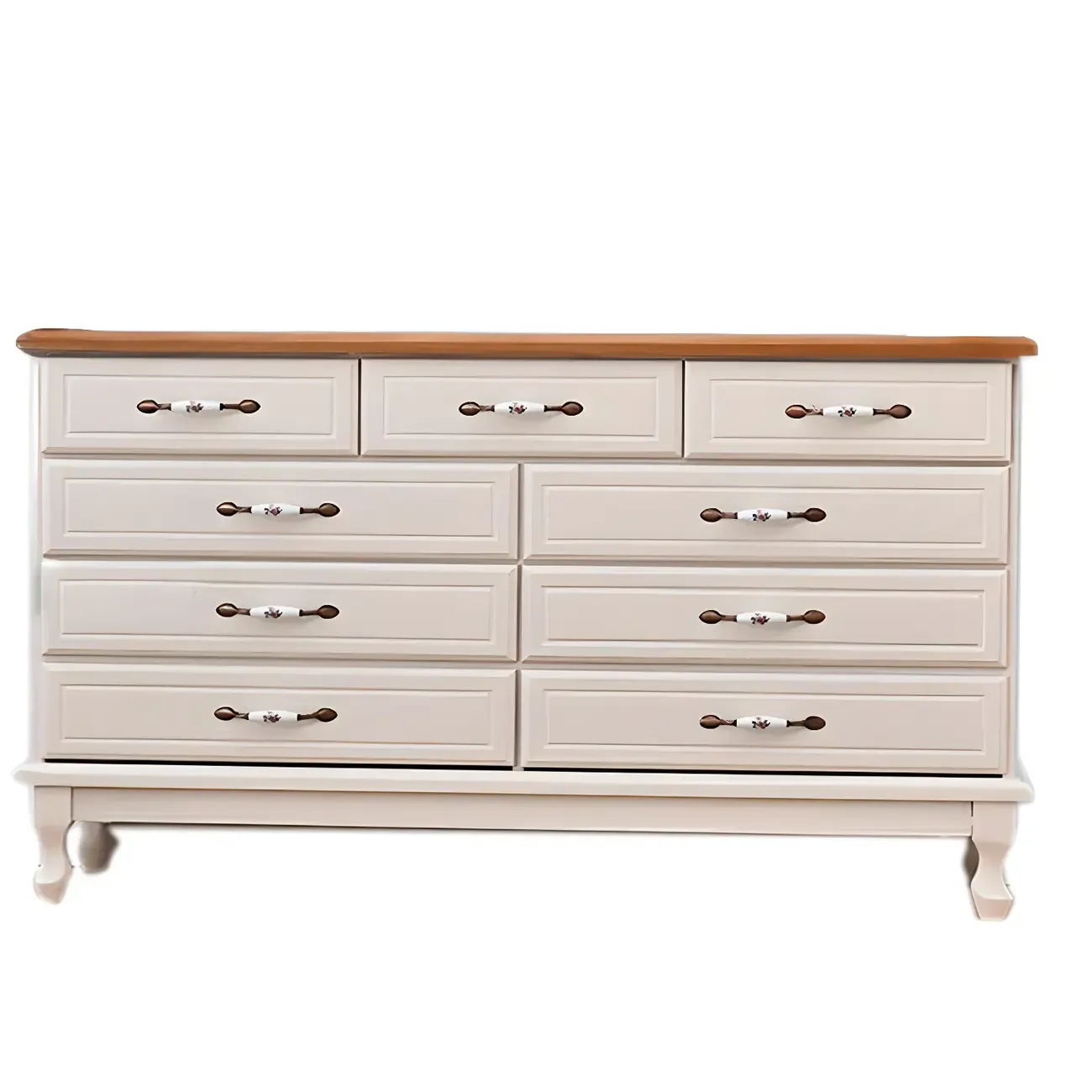 Contemporary White-Brown Wooden Double Dresser with Drawers Image - 21