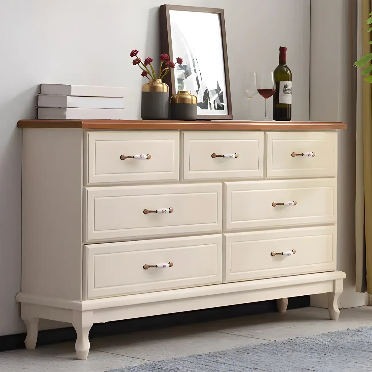 Contemporary White-Brown Wooden Double Dresser with Drawers Image - 26