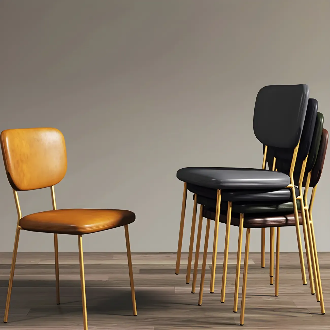 Glam Open Back Armless Stackable Faux Leather Dining Chair Image - 1