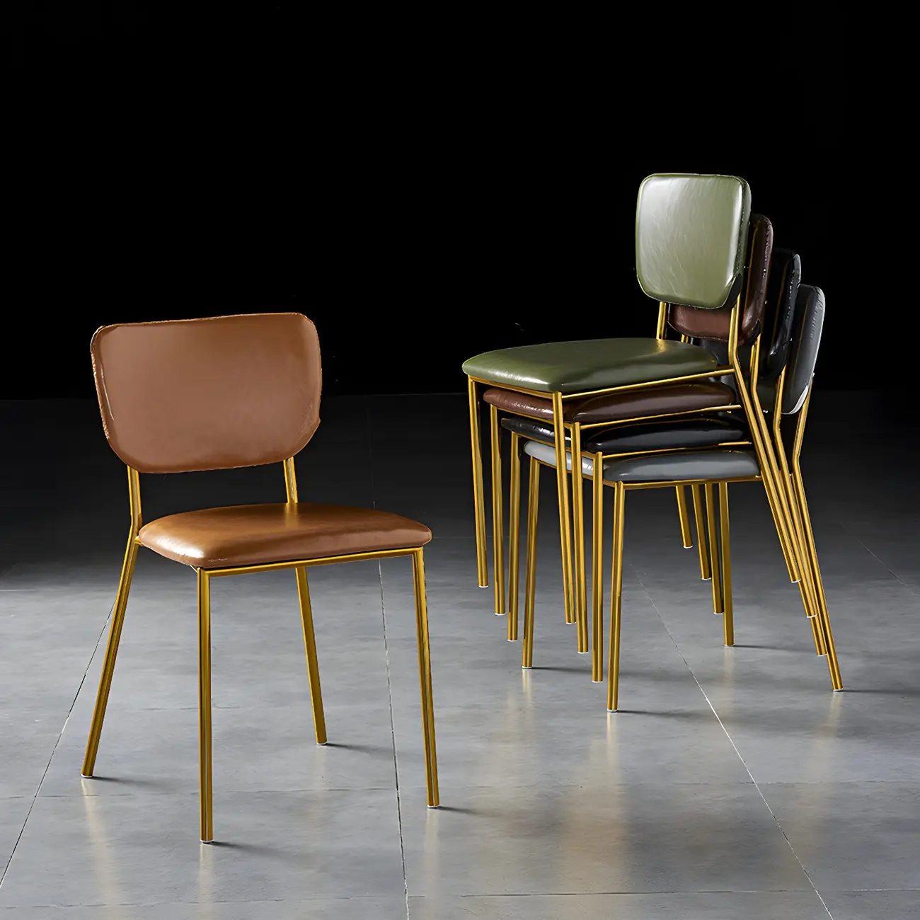 Glam Open Back Armless Stackable Faux Leather Dining Chair Image - 5 | homeyfad