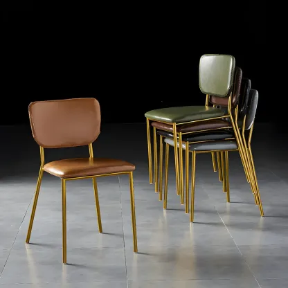 Glam Open Back Armless Stackable Faux Leather Dining Chair Image - 5