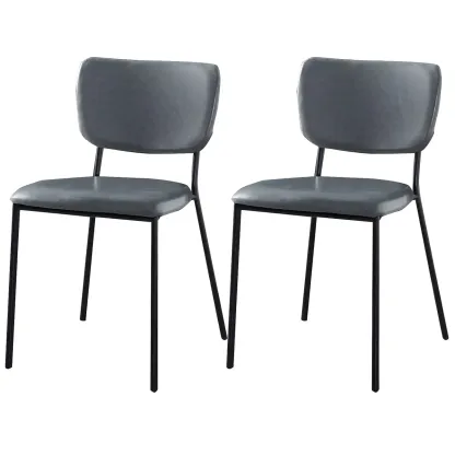 Glam Open Back Armless Stackable Faux Leather Dining Chair Image - 66