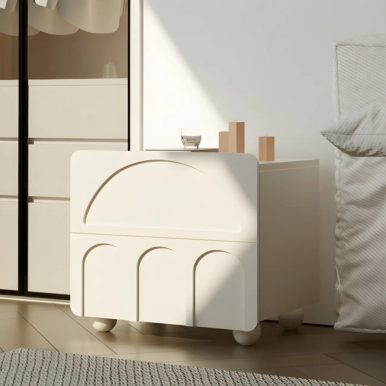 White Modern 2 Drawers Solid Wood Small Nightstand Image - 2 | homeyfad