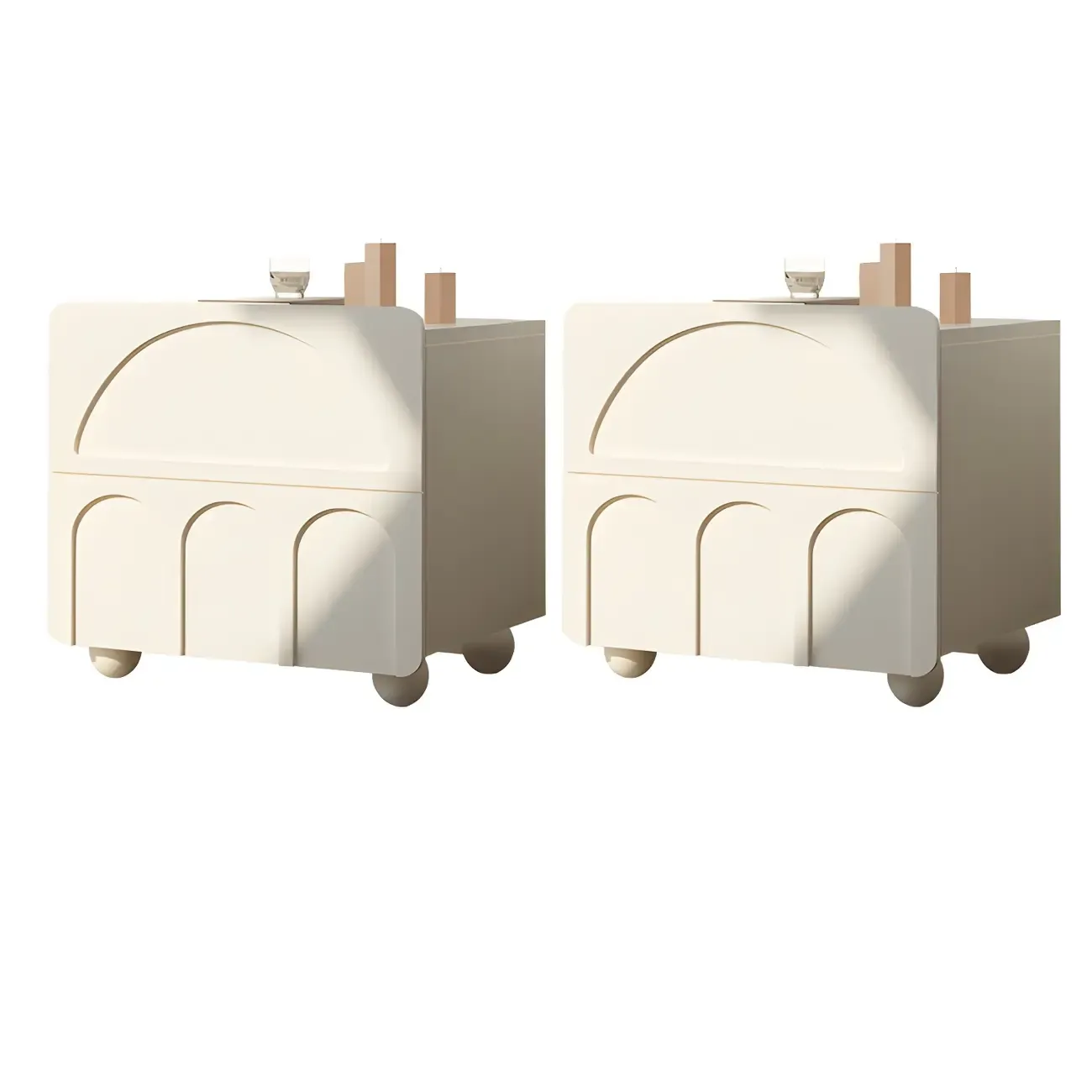 White Modern 2 Drawers Solid Wood Small Nightstand Image - 6