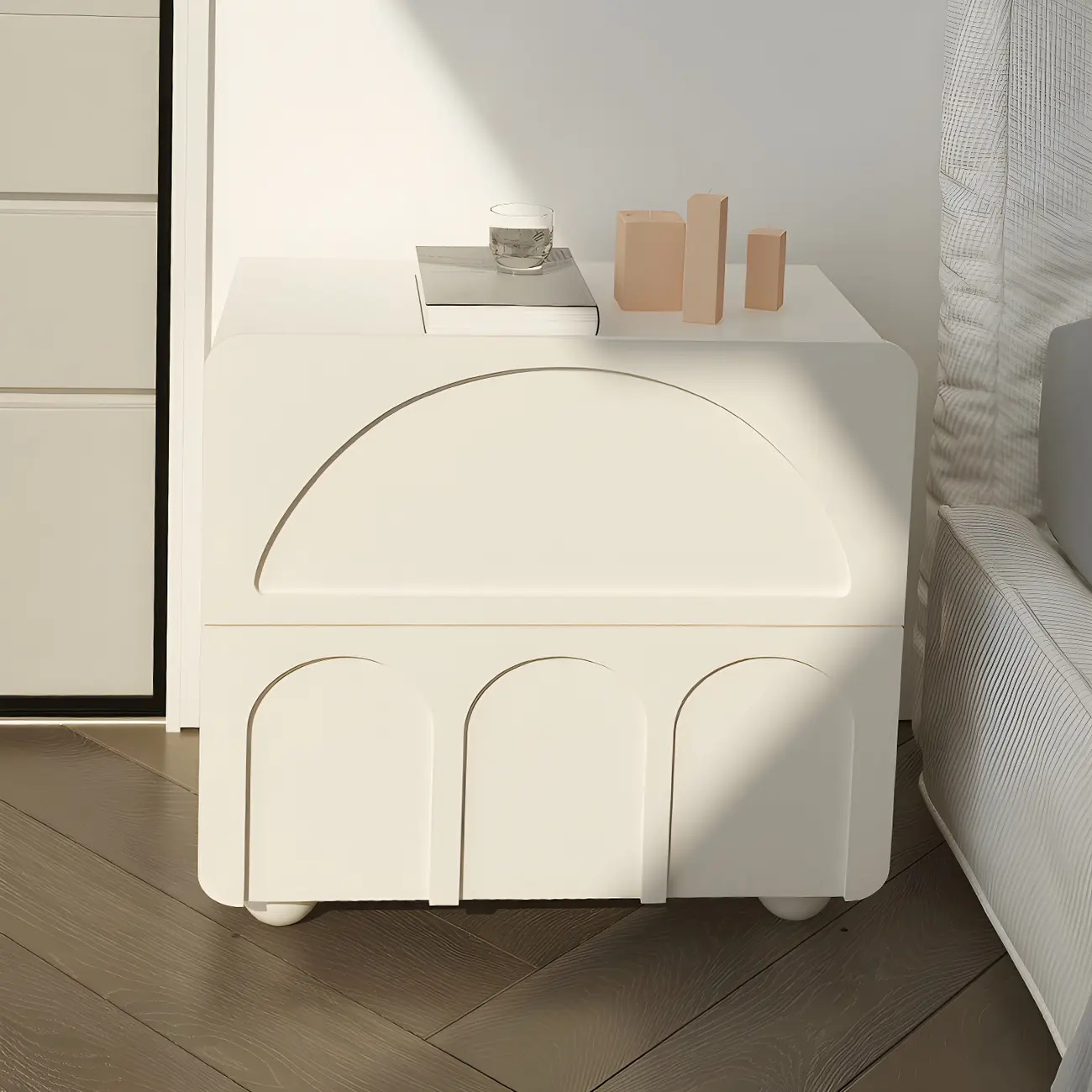 White Modern 2 Drawers Solid Wood Small Nightstand Image - 5 | homeyfad