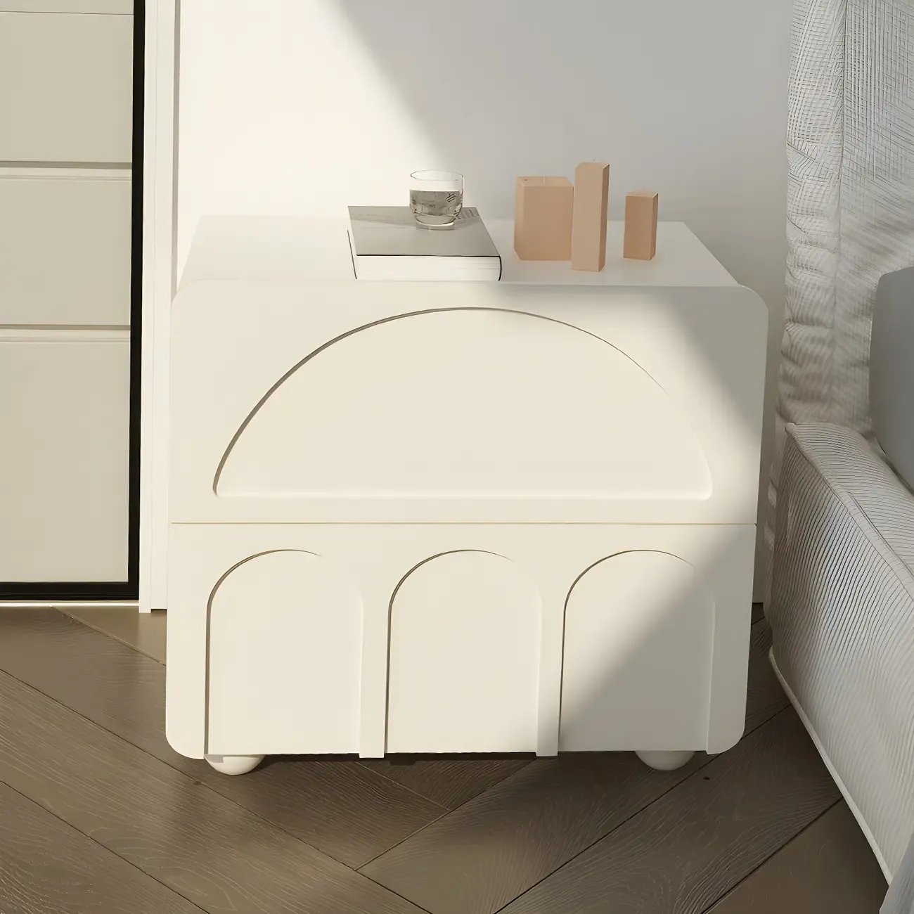 White Modern 2 Drawers Solid Wood Small Nightstand Image - 5