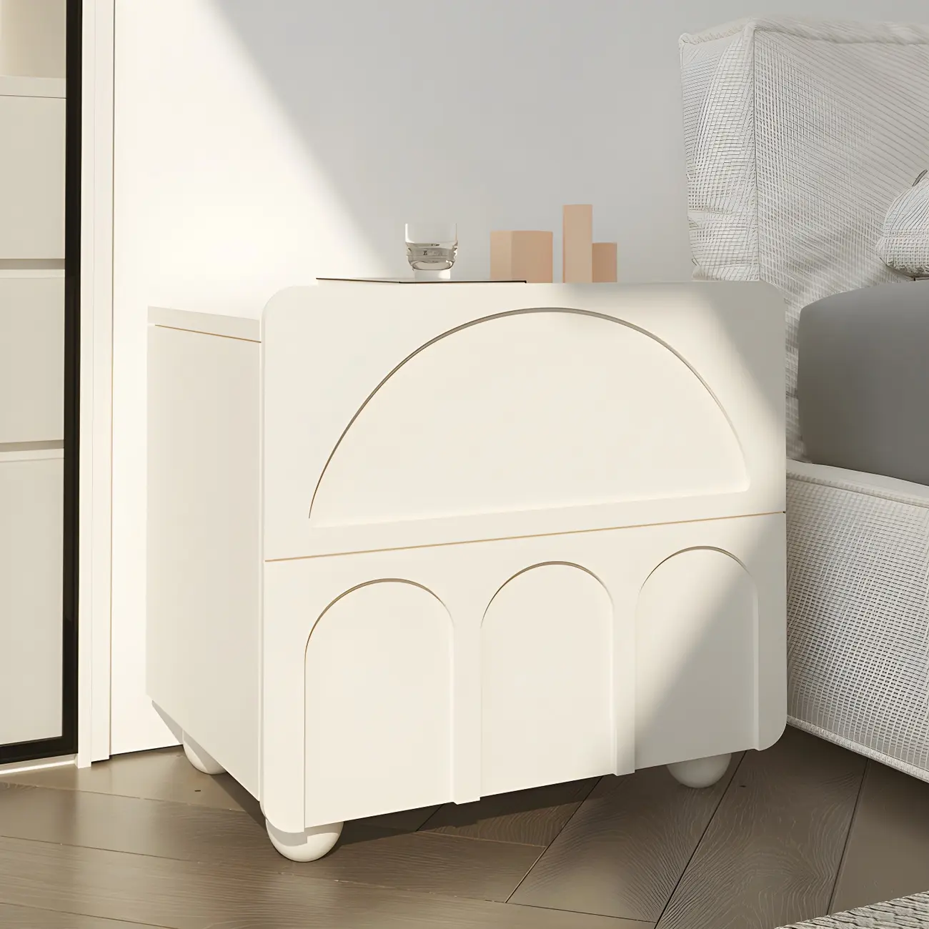 White Modern 2 Drawers Solid Wood Small Nightstand Image - 3 | homeyfad