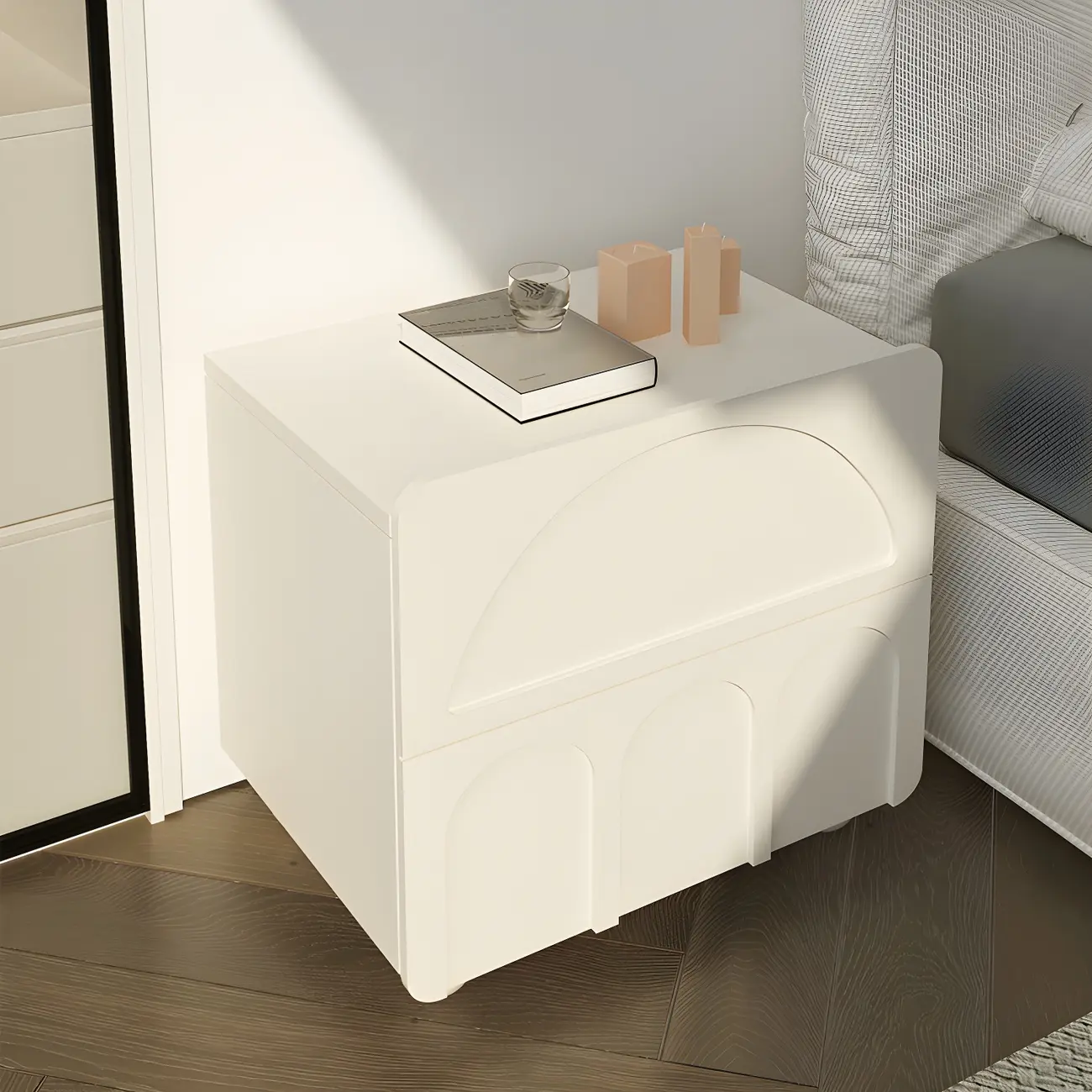 White Modern 2 Drawers Solid Wood Small Nightstand Image - 7 | homeyfad