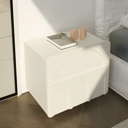 White Modern 2 Drawers Solid Wood Small Nightstand Image - 7