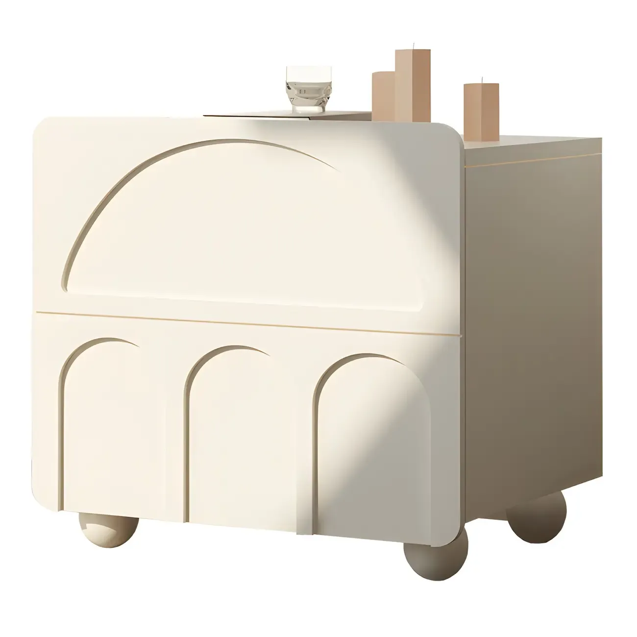 White Modern 2 Drawers Solid Wood Small Nightstand Image - 8