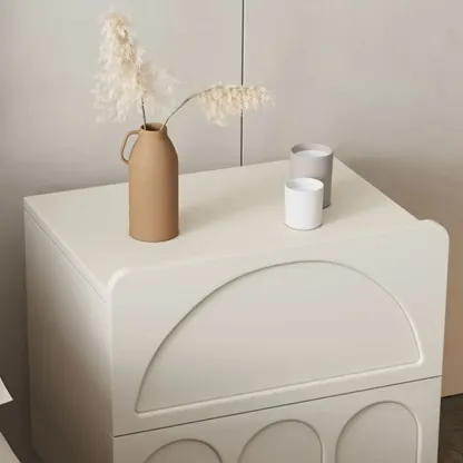 White Modern 2 Drawers Solid Wood Small Nightstand Image - 9