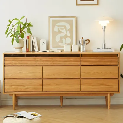 Minimalist Natural Wood Dresser with 8-Drawers for Bedroom Image - 2