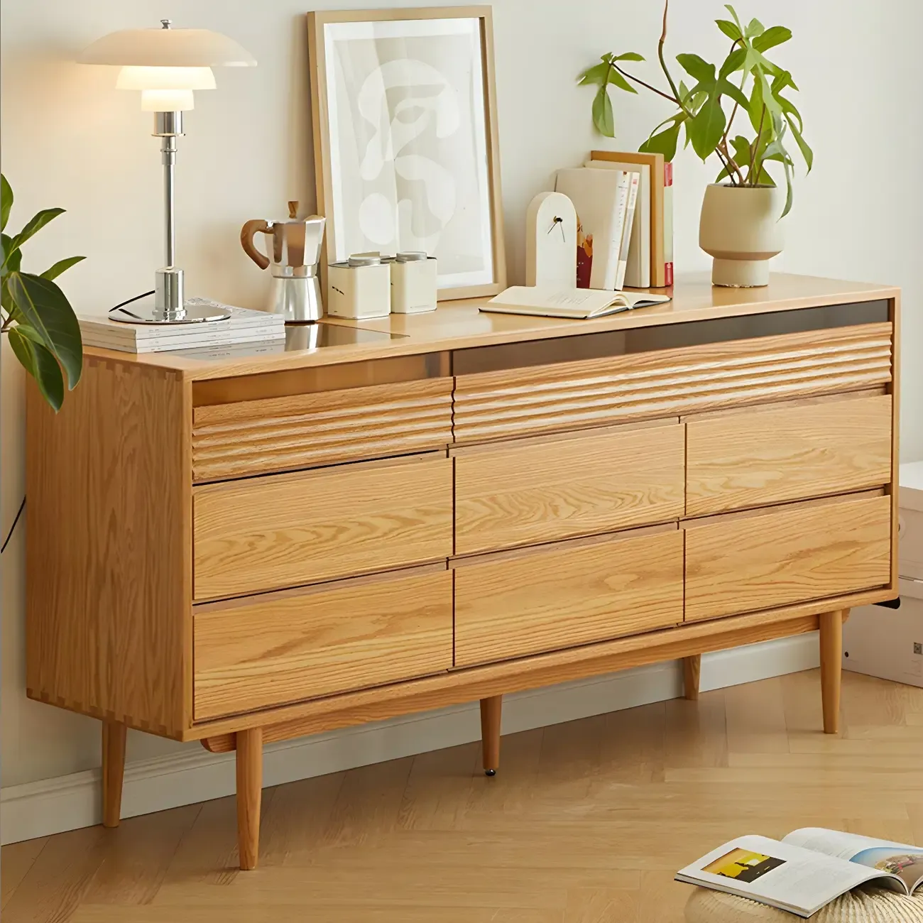Minimalist Natural Wood Dresser with 8-Drawers for Bedroom Image - 12