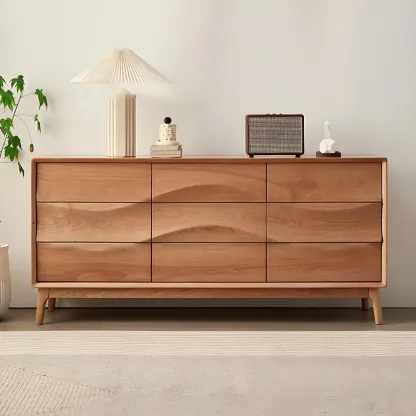 Nordic Natural Wooden Dresser with 9 Drawers for Bedroom Use Image - 1