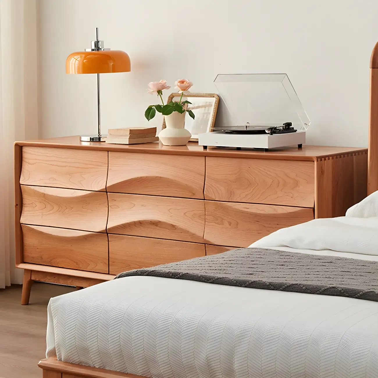 Nordic Natural Wooden Dresser with 9 Drawers for Bedroom Use Image - 2