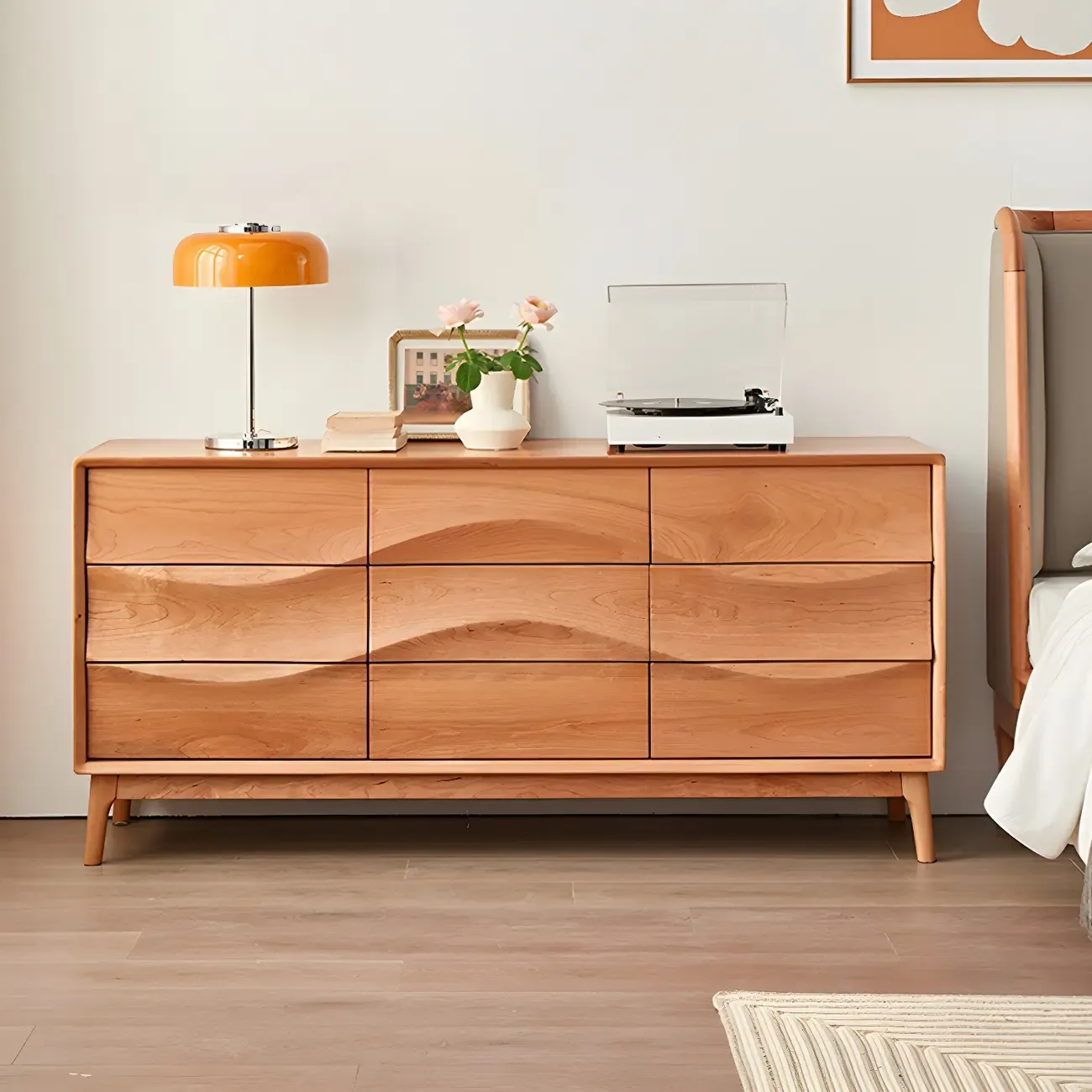 Nordic Natural Wooden Dresser with 9 Drawers for Bedroom Use Image - 3