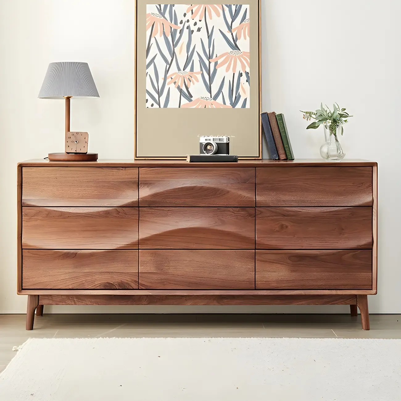 Nordic Natural Wooden Dresser with 9 Drawers for Bedroom Use Image - 4