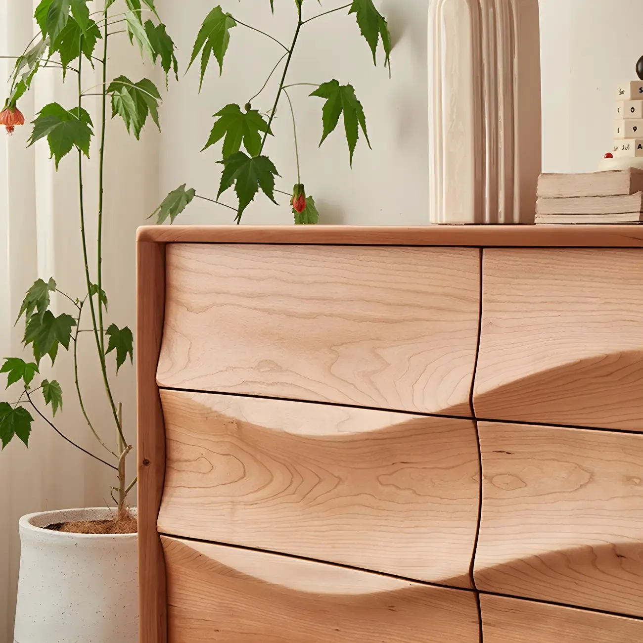 Nordic Natural Wooden Dresser with 9 Drawers for Bedroom Use Image - 6