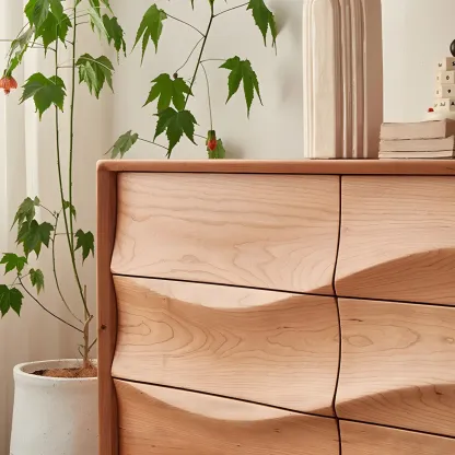 Nordic Natural Wooden Dresser with 9 Drawers for Bedroom Use Image - 6