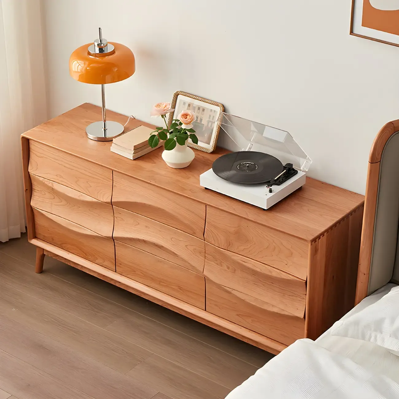 Nordic Natural Wooden Dresser with 9 Drawers for Bedroom Use Image - 10
