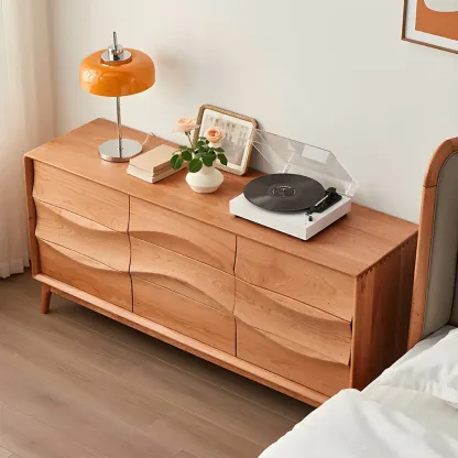 Nordic Natural Wooden Dresser with 9 Drawers for Bedroom Use Image - 10