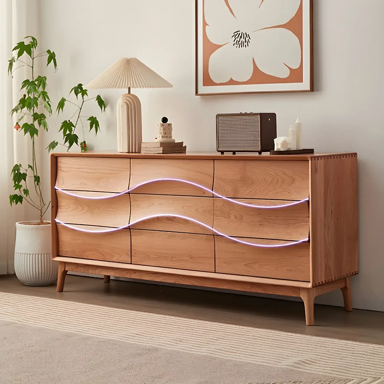 Nordic Natural Wooden Dresser with 9 Drawers for Bedroom Use Image - 11