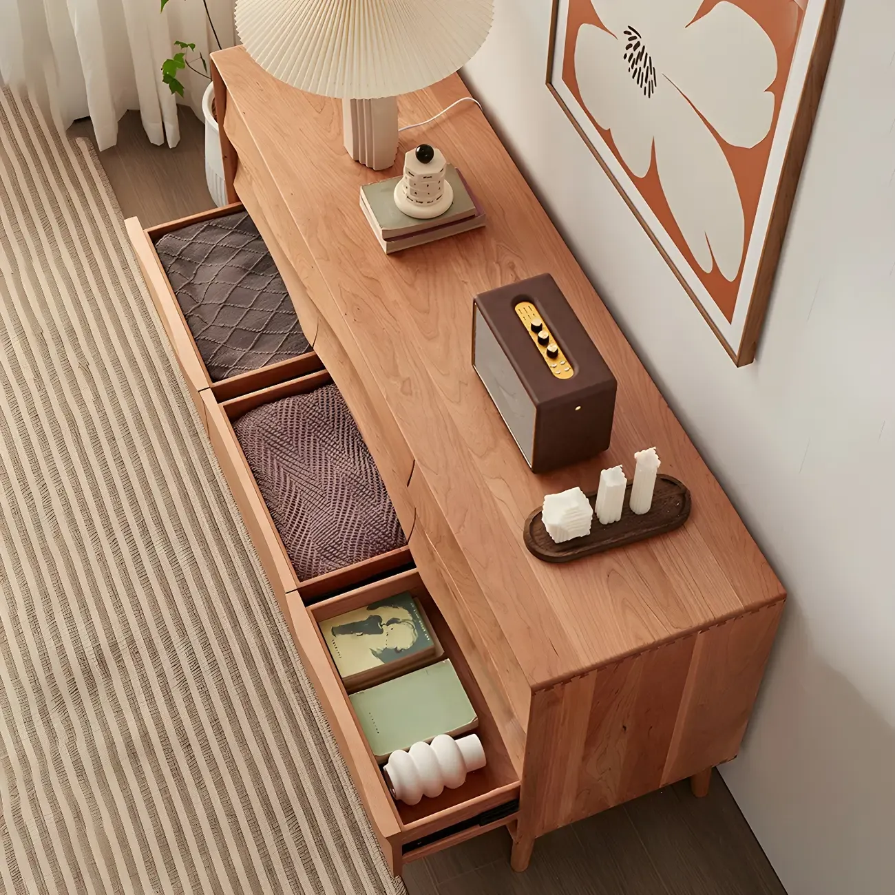 Nordic Natural Wooden Dresser with 9 Drawers for Bedroom Use Image - 12