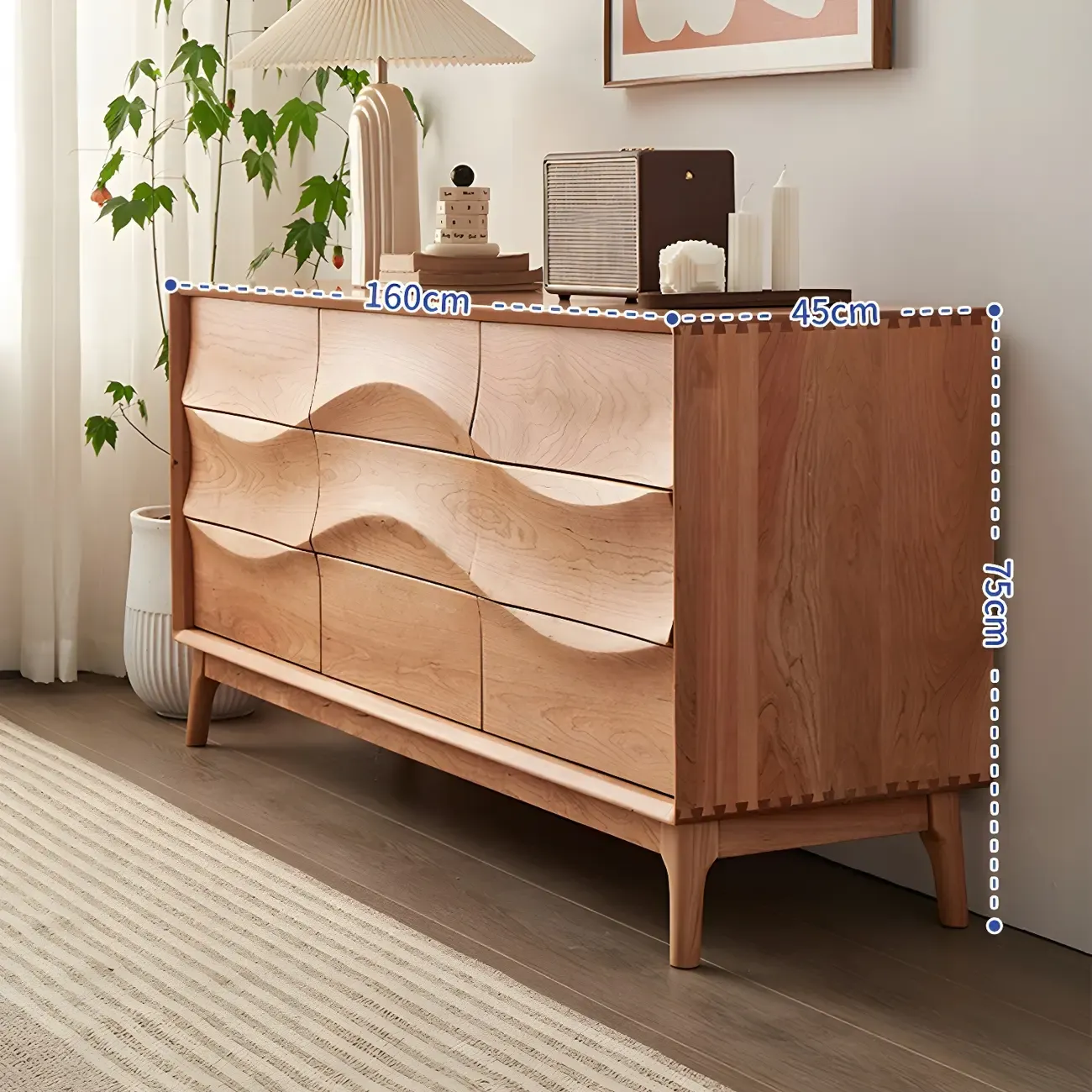 Nordic Natural Wooden Dresser with 9 Drawers for Bedroom Use Image - 13