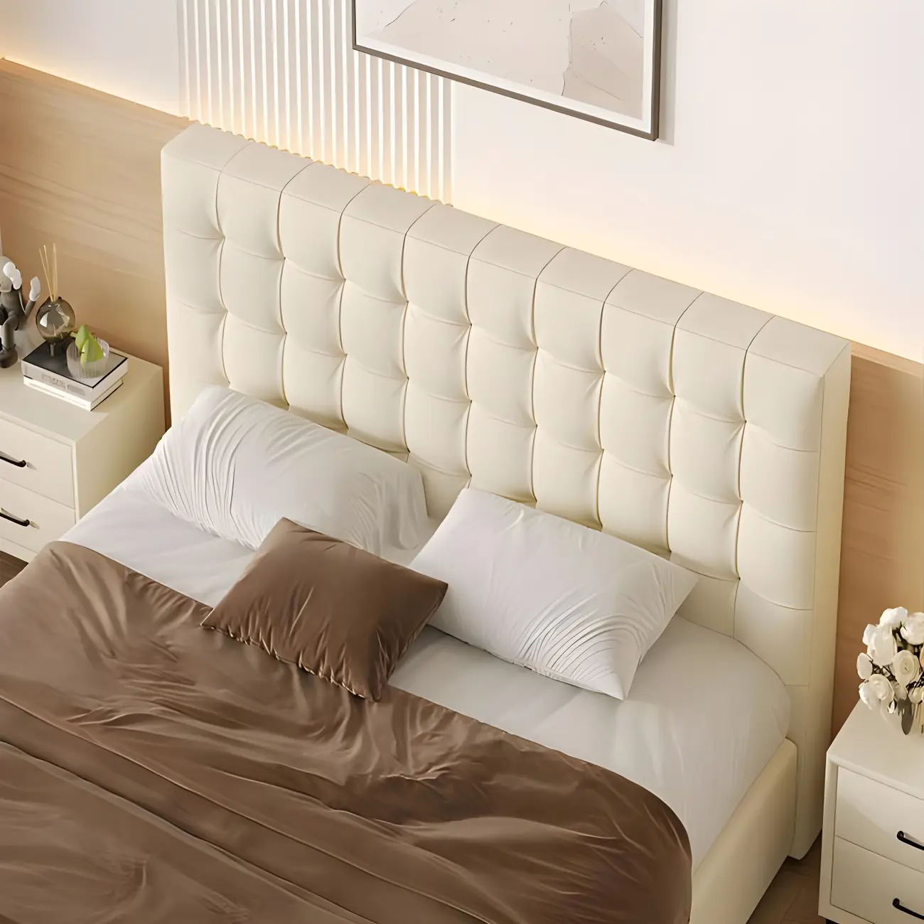 Rectangular Panel Solid Wood Tufted Upholstered Headboard Image - 1 | homeyfad