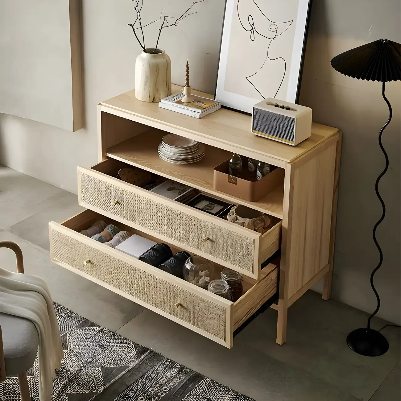 Vintage Natural Wooden Bachelor Chests with Drawers for Home Image - 6