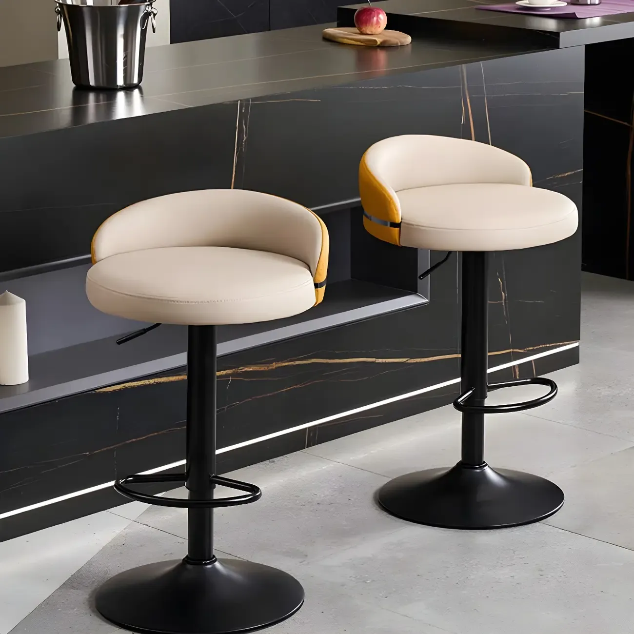 Modern Upholstered Adjustable Bar Stools with Swivel for Kitchen Image - 1