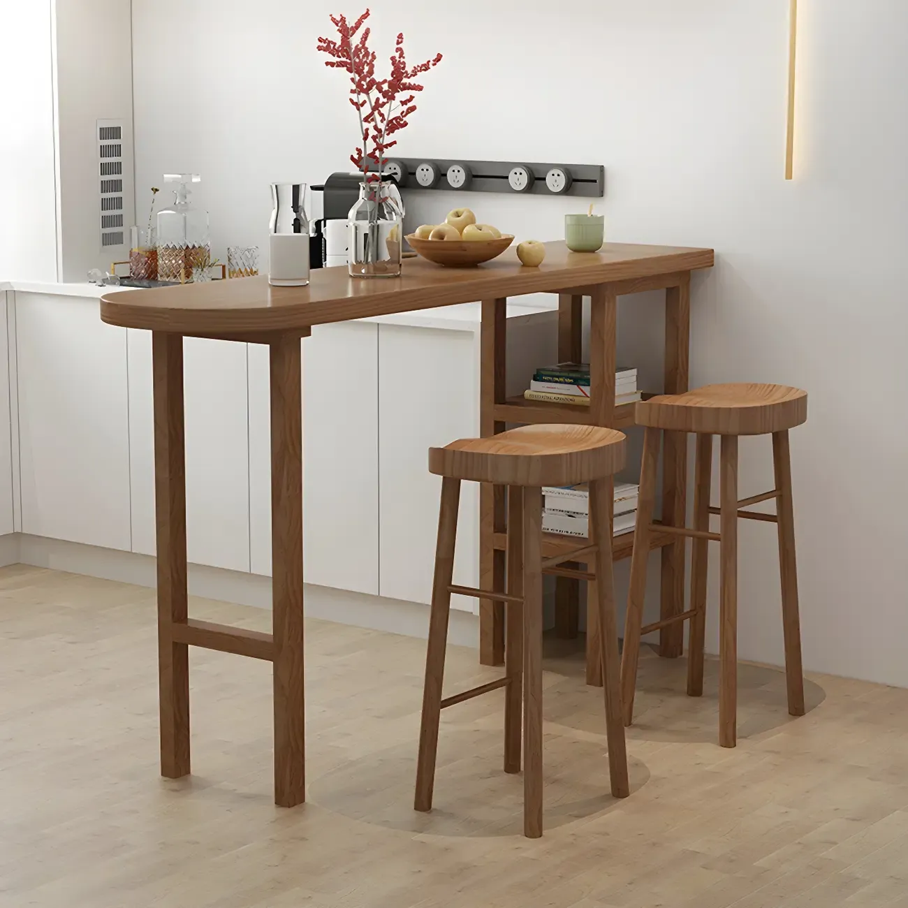 Modern Brown Wood Storage Bar Tables for Dining Room Image - 4