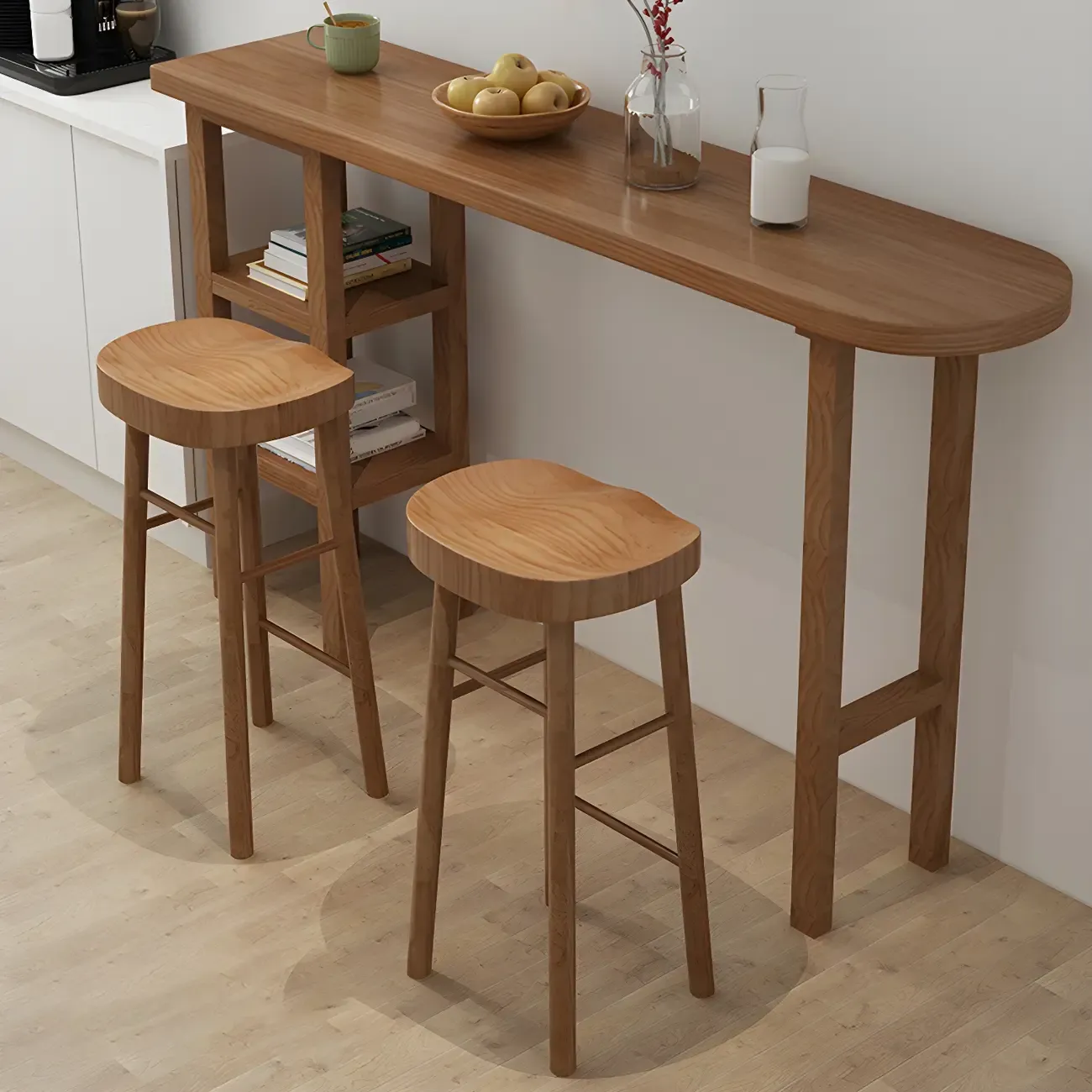 Modern Brown Wood Storage Bar Tables for Dining Room Image - 5
