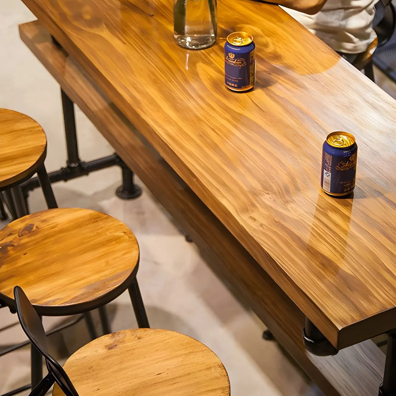 Rectangular Brown Pine Wood Bar Table with Footrest Image - 6 | homeyfad