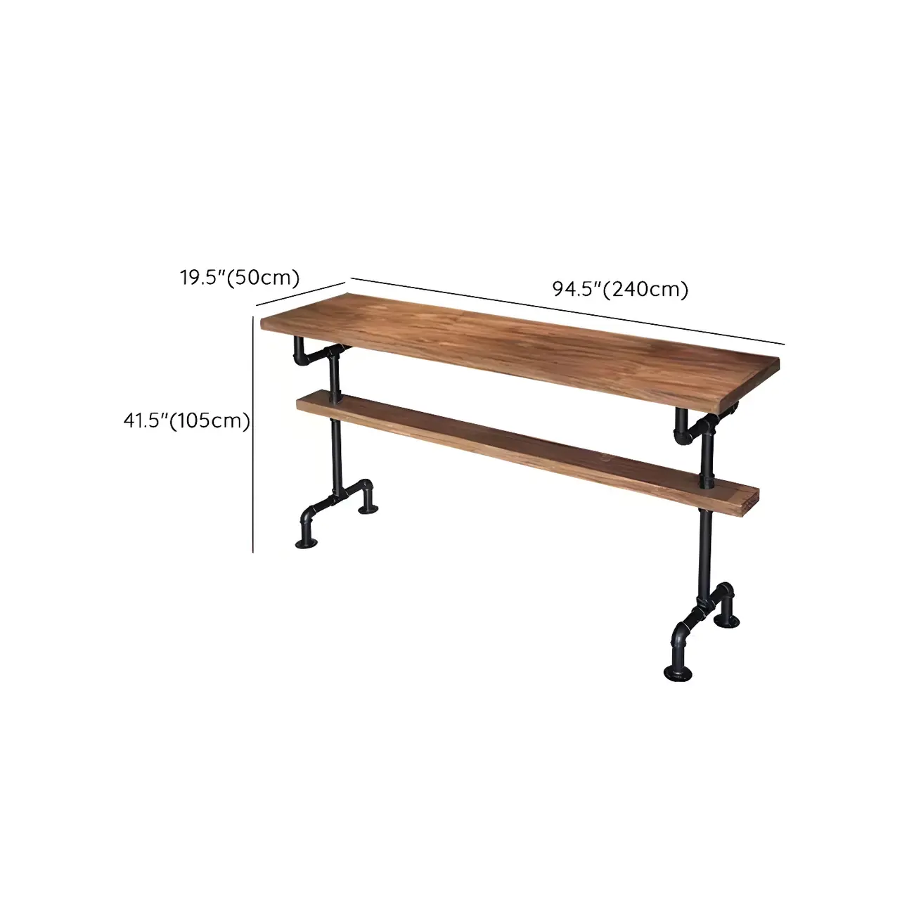 Rectangular Brown Pine Wood Bar Table with Footrest Image - 20 | homeyfad